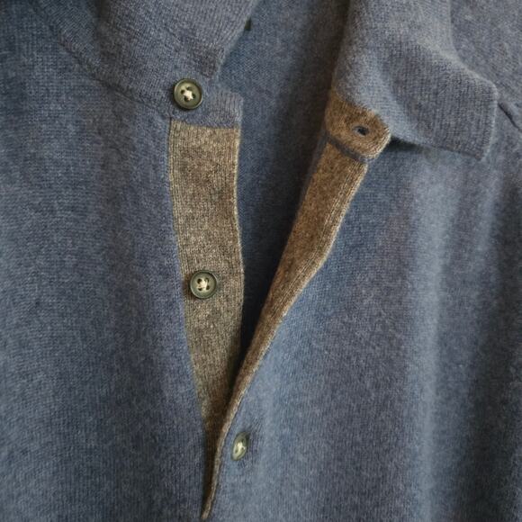 Neiman Marcus Cashmere Sweater Size L Blue Pullover Collared Quarter Button - Picture 5 of 11